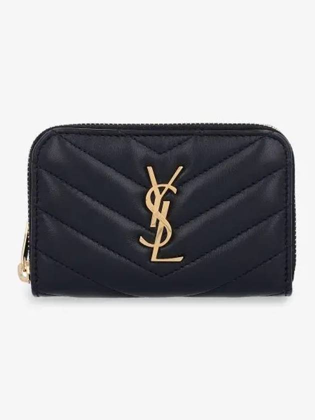 Luxury Saint Laurent Cassandra Leather Card Wallet Black