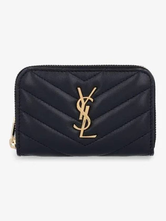 Luxury Saint Laurent Cassandra Leather Card Wallet Black