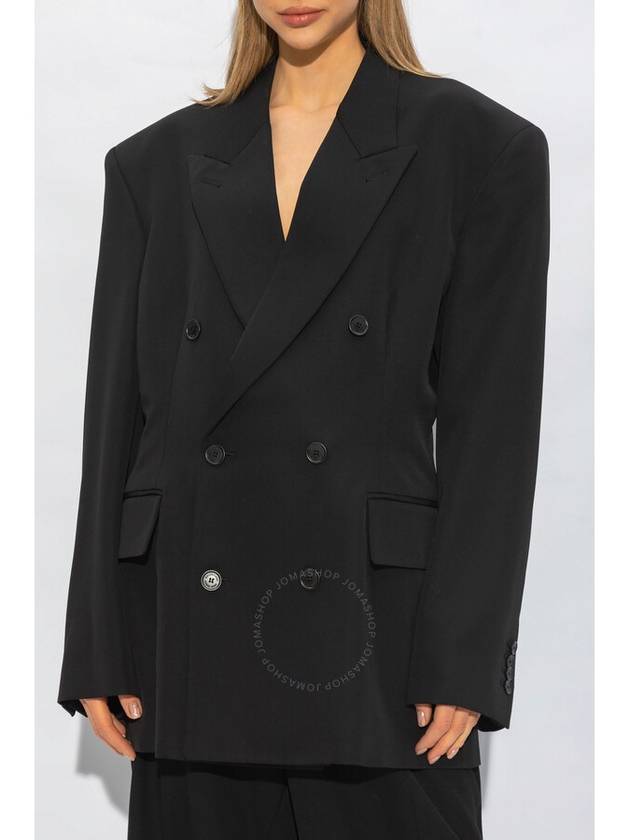 Luxury Balenciaga Cinched Double Breasted Wool Jacket Black