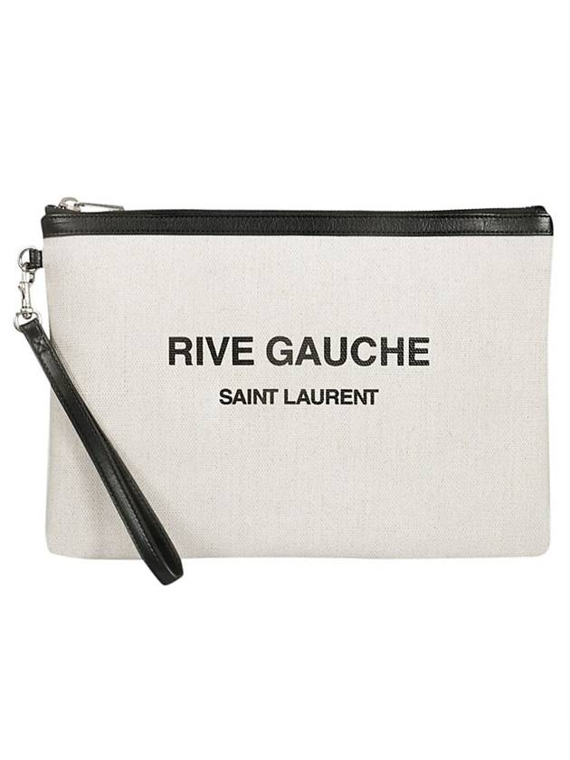 Luxury Saint Laurent Rive Gauche Strap Canvas Clutch Bag White