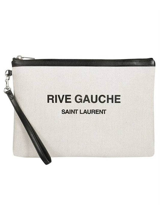 Luxury Saint Laurent Rive Gauche Strap Canvas Clutch Bag White