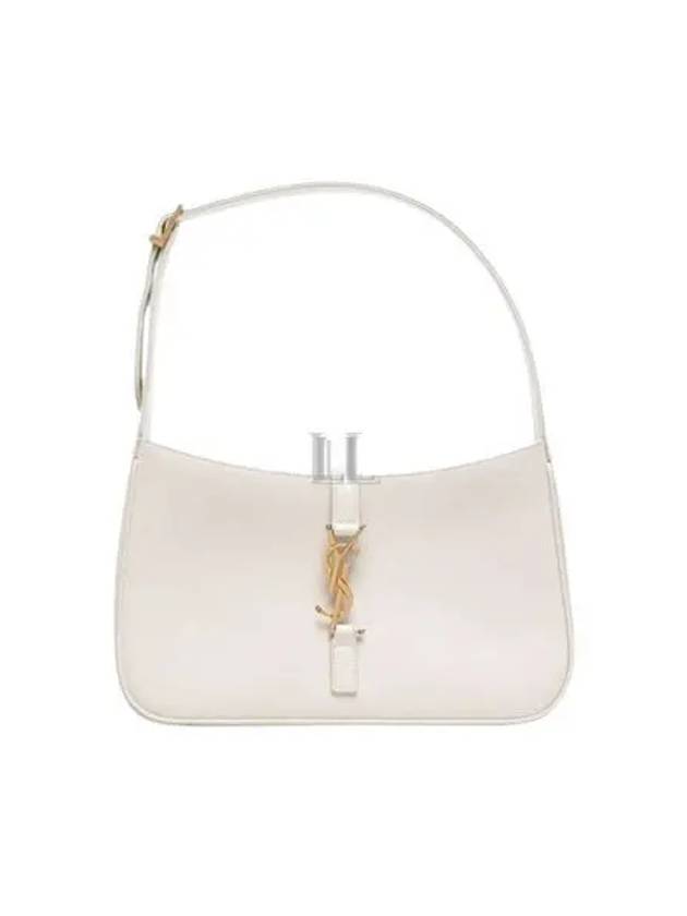 Luxury Saint Laurent Le 5 A 7 Smooth Leather Hobo Shoulder Bag Blanc Vintage