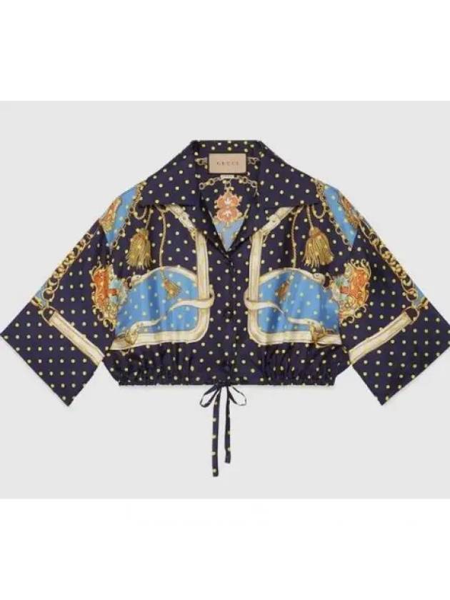 Luxury Gucci Trending 2025 Polka Dot Cropped Silk Shirt Blue