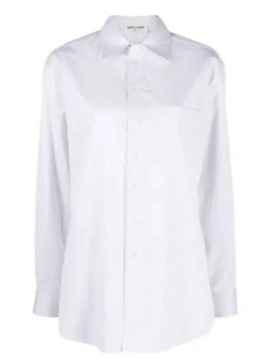 Luxury Saint Laurent Striped Cotton Poplin Monogram Long Sleeve Shirt Blan Bleu