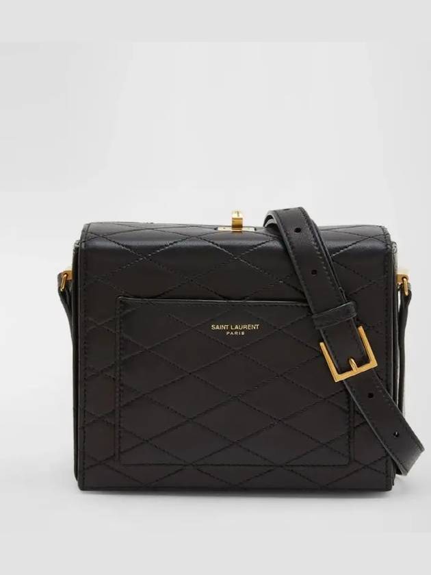 Luxury Saint Laurent Quilted Lambskin Leather Mini Square Cross Bag Black