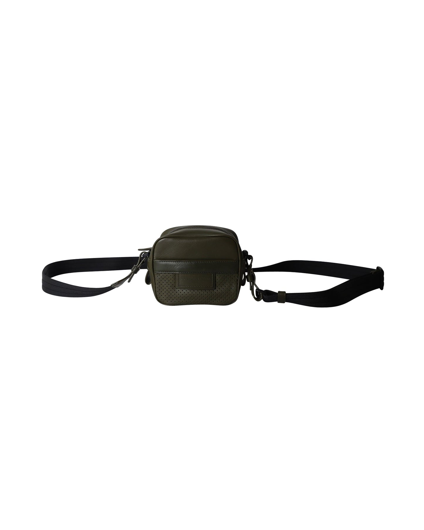 Luxury Bottega Veneta Perforated Crossbody Bag in Army Green Leather