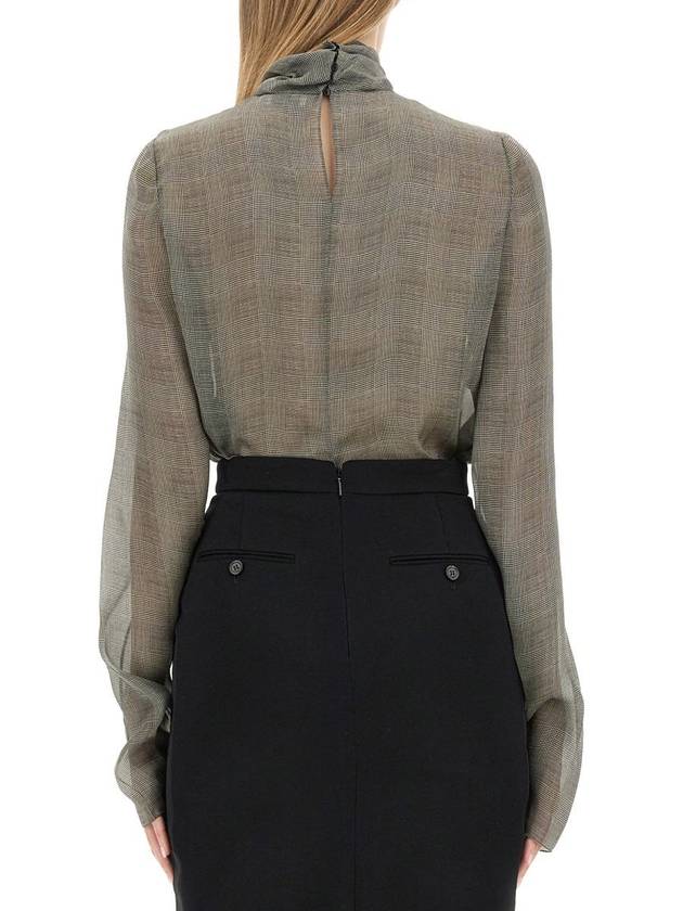 Luxury Saint Laurent Tartan Silk Turtleneck Blouse Grey
