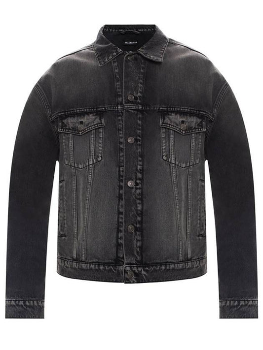 Luxury Balenciaga Notre Dame Print Denim Jacket Black