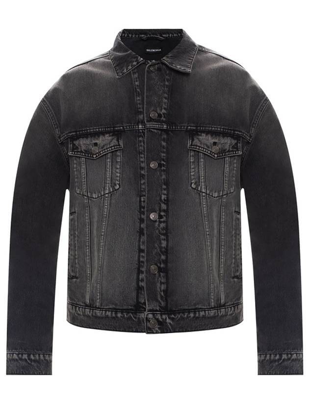 Luxury Balenciaga Notre Dame Print Denim Jacket Black