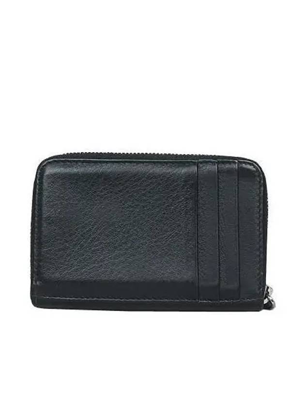 Luxury Balenciaga 505049 White Logo Black Leather Zipper Card Wallet