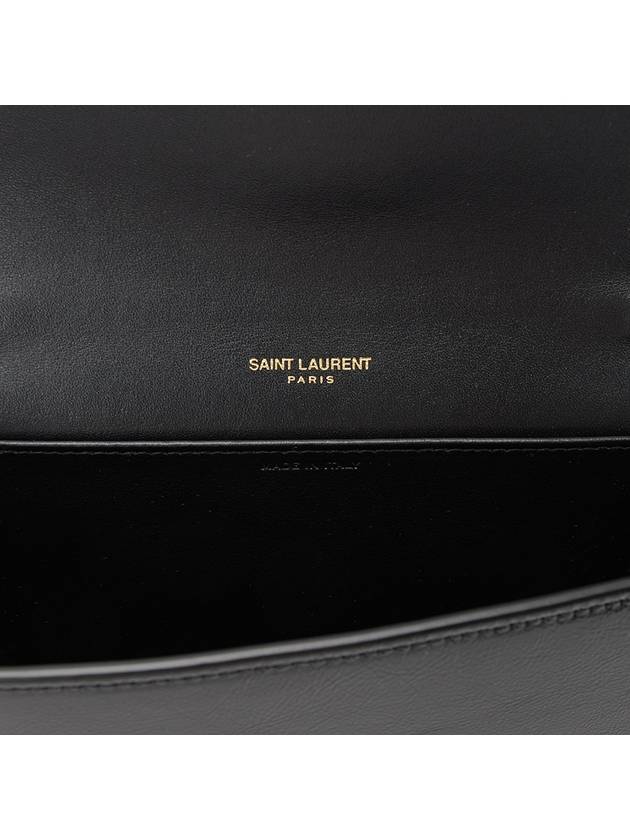 Luxury Saint Laurent Uptown Shiny Grained Leather Chain Wallet Black