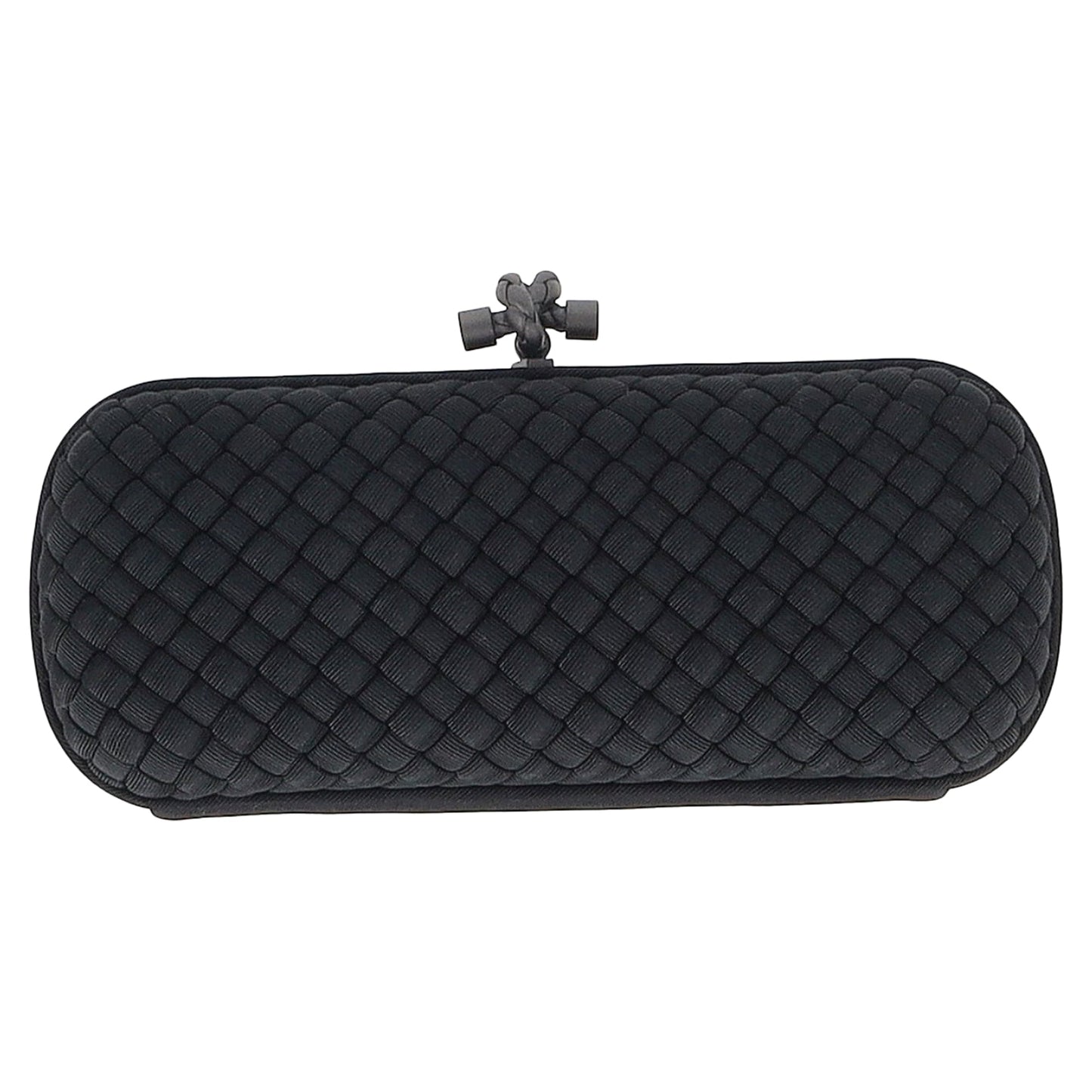 Luxury Bottega Veneta Long Knot Intrecciato Clutch Bag in Black Satin