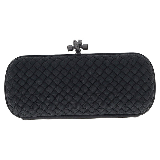 Luxury Bottega Veneta Long Knot Intrecciato Clutch Bag in Black Satin