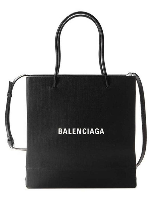 Luxury Balenciaga Logo Print Square Tote Bag Black