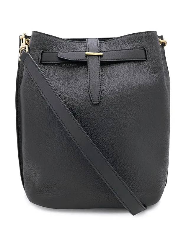 Luxury Saint Laurent Grained Leather Boucle Bucket Bag Black
