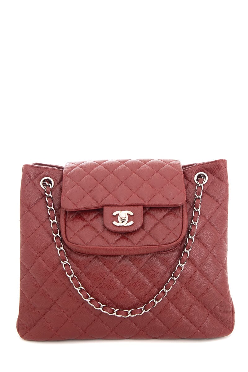 Luxury Chanel 2013/14 Maroon Caviar Front Pocket Chain Strap Tote