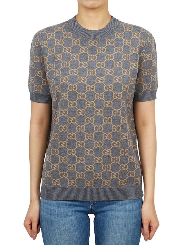 Luxury Gucci Trending 2025 Reversible GG Jacquard Wool Knit Top Brown Grey