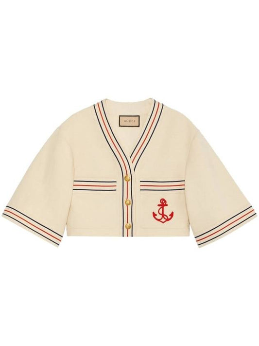 Luxury Gucci Trending 2025 Anchor Applique Cropped Cardigan Beige