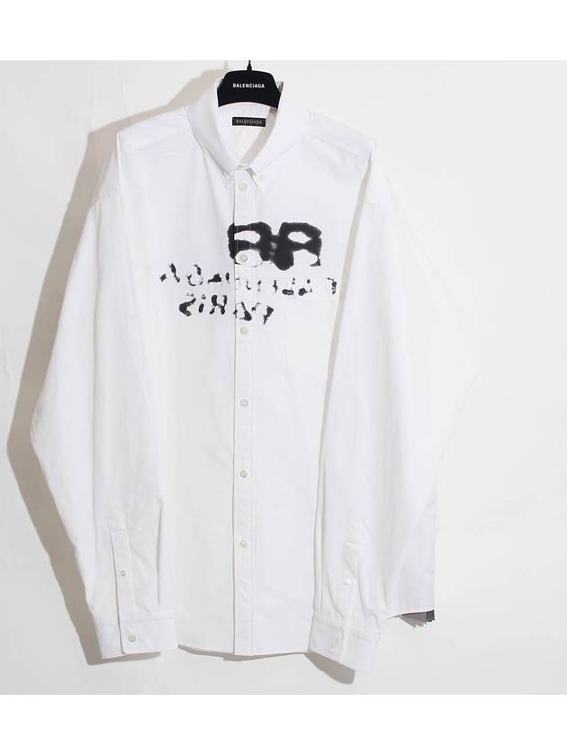 Luxury Balenciaga Hand Drawn BB Overfit Long Sleeve Shirt White