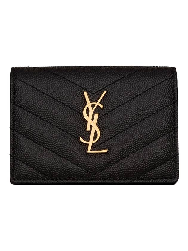 Luxury Saint Laurent Monogram Caviar Embossed Business Card Wallet Black