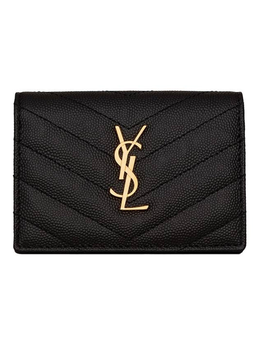 Luxury Saint Laurent Monogram Caviar Embossed Business Card Wallet Black