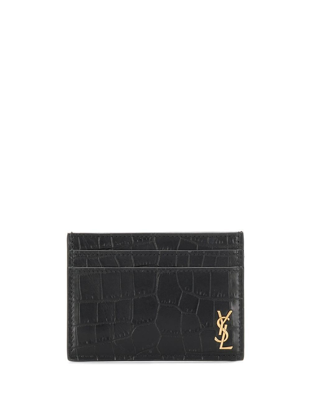 Luxury Saint Laurent Men's Animal Print Logo Plaque Cardholder in Nero | 607603DZE0W1000