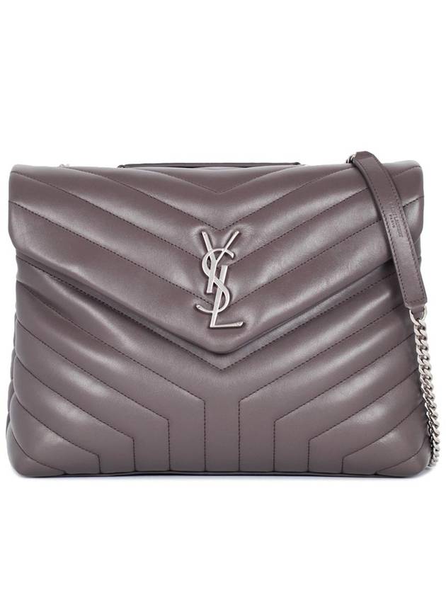 Luxury Saint Laurent Silver Hardware Loulou Monogram Chain Shoulder Bag Grey