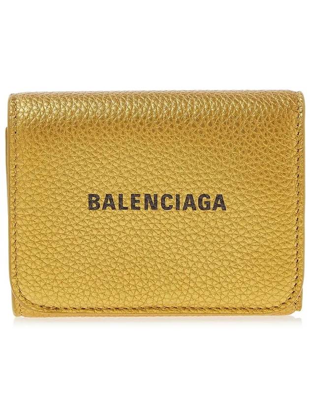 Luxury Balenciaga Logo Print Tri-Fold Half Wallet Gold