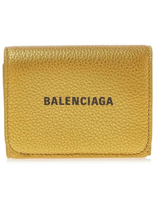 Luxury Balenciaga Logo Print Tri-Fold Half Wallet Gold
