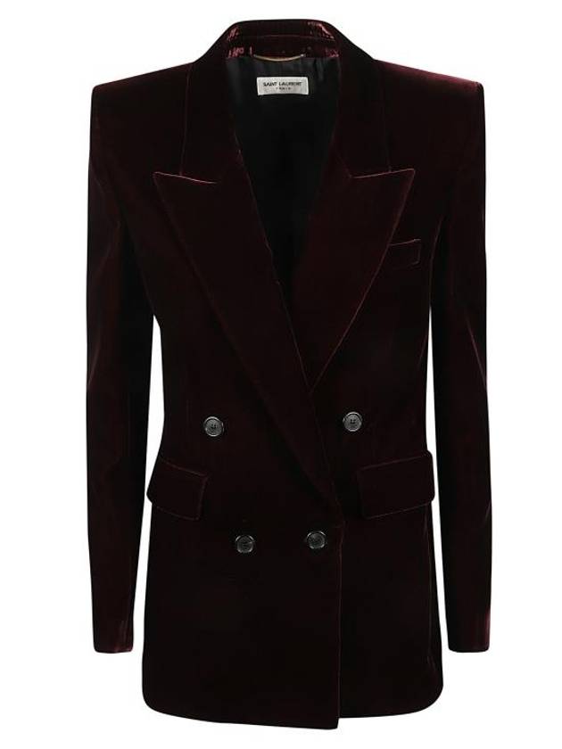Luxury Saint Laurent Double Breasted Velvet Jacket Red