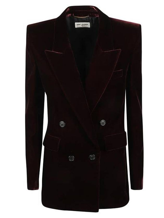 Luxury Saint Laurent Double Breasted Velvet Jacket Red