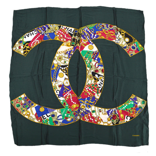 Luxury Chanel Big Scarf Green Silk