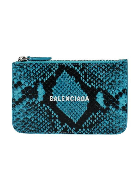 Luxury Balenciaga Snake Skin Print Card Wallet Blue