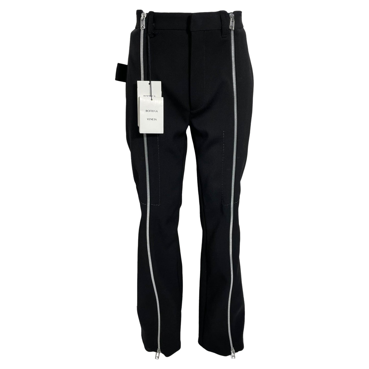 Luxury Bottega Veneta Bonded Stretch Cavalry Slim Trousers in Black Wool