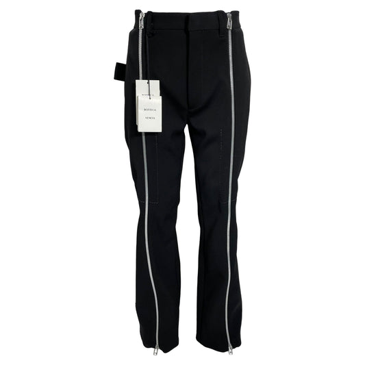 Luxury Bottega Veneta Bonded Stretch Cavalry Slim Trousers in Black Wool