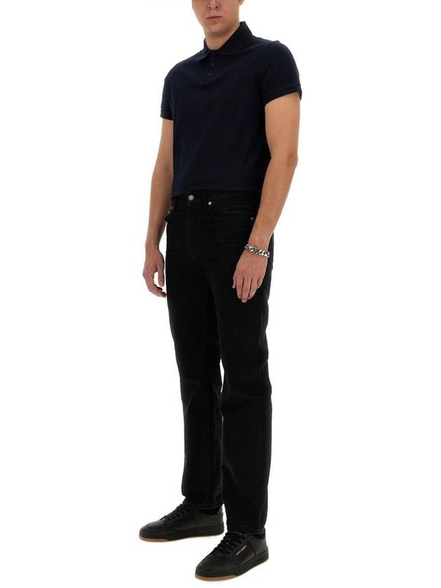 Luxury Saint Laurent Men's Monogram Cotton Short Sleeve Polo Shirt Navy