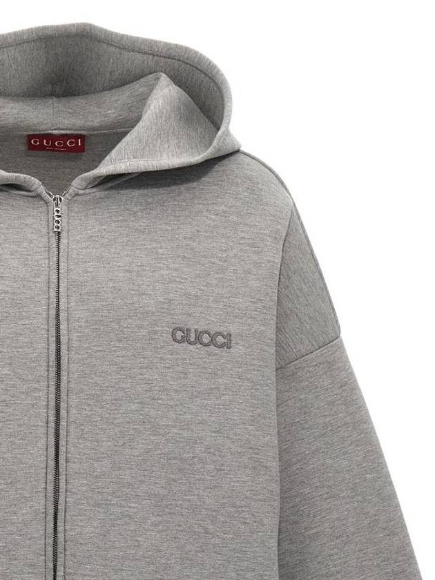Luxury Gucci Trending 2025 Embroidered Logo Zip-Up Hoodie Grey