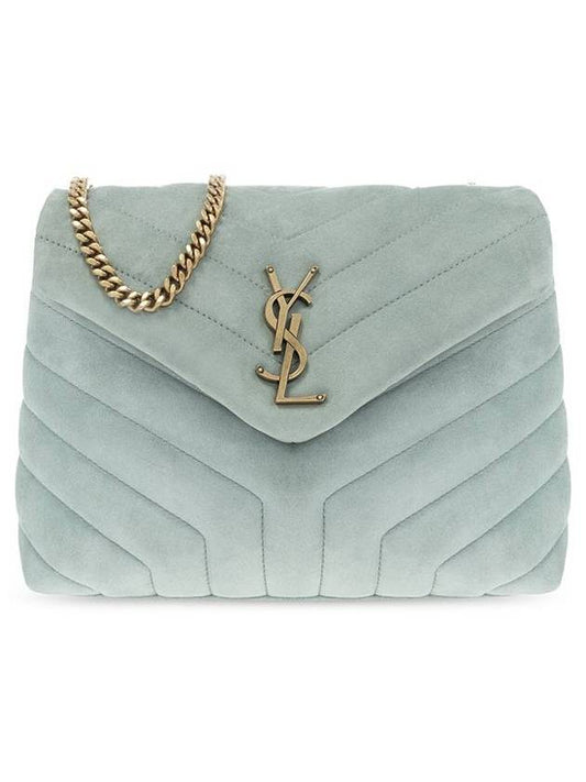 Luxury Saint Laurent Loulou Quilted Suede Small Shoulder Bag Green