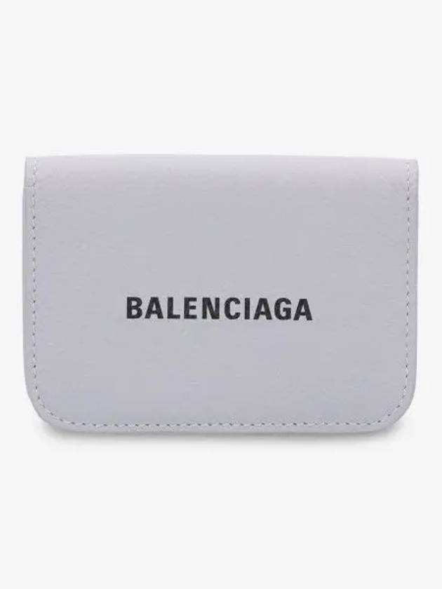 Luxury Balenciaga Logo Tripold Leather Half-Wallet Light Grey