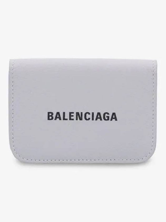 Luxury Balenciaga Logo Tripold Leather Half-Wallet Light Grey