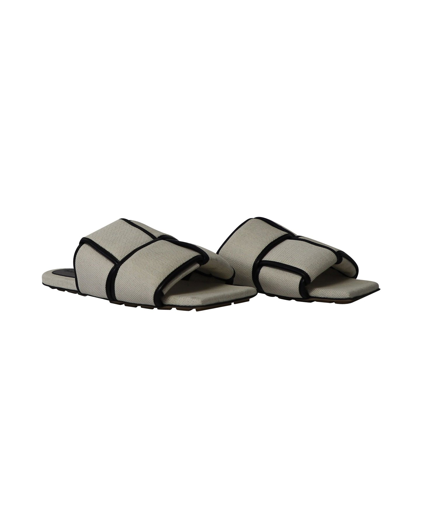 Luxury Bottega Veneta Woven Patterned Slides in Off-White Canvas