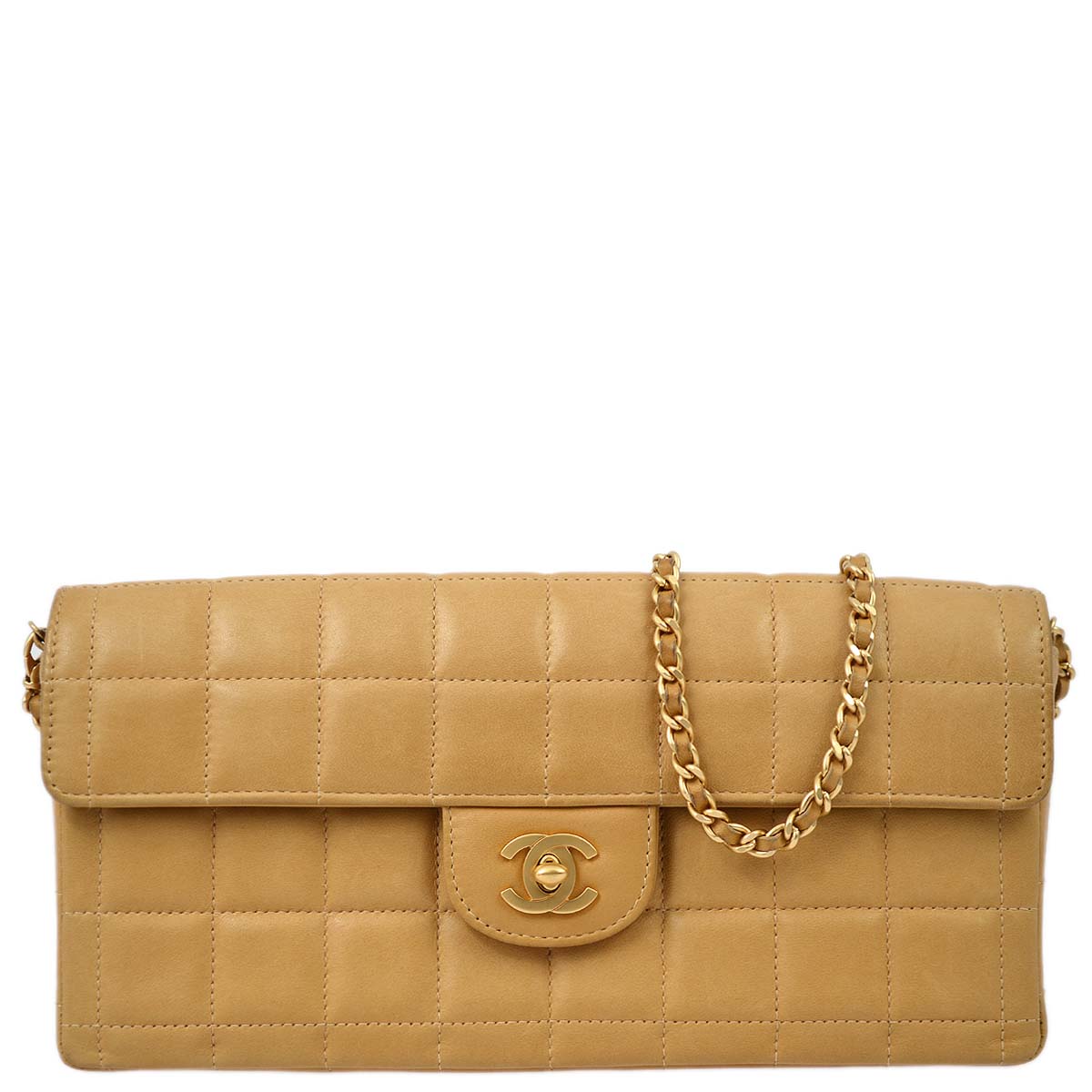 Luxury Chanel 2000-2001 Beige Lambskin East West Choco Bar Chain Shoulder Bag