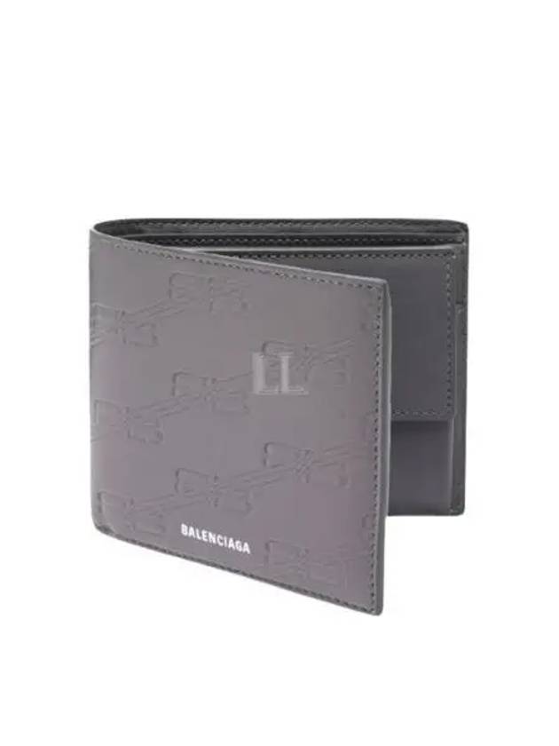 Luxury Balenciaga BB Monogram Box Half Wallet Grey