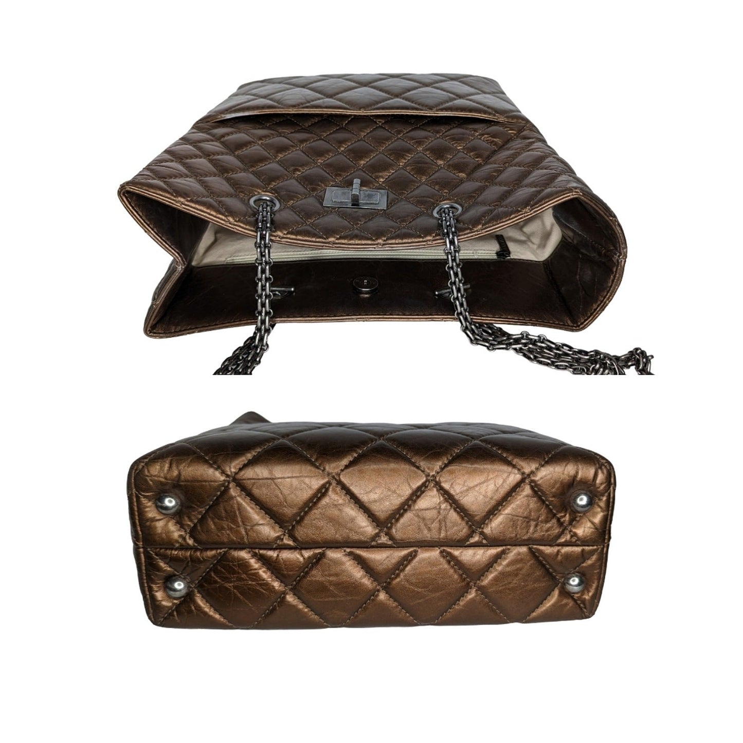 Luxury Chanel bag Metallic Aged Calfskin Quilted Reissue Tall Tote Bronze