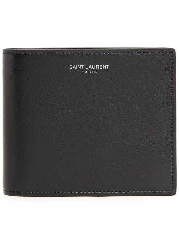 Luxury Saint Laurent Logo Smooth Leather Half Wallet Black