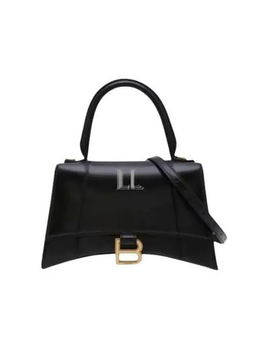 Luxury Balenciaga Hourglass Small Tote Bag in Shiny Box Calfskin Black