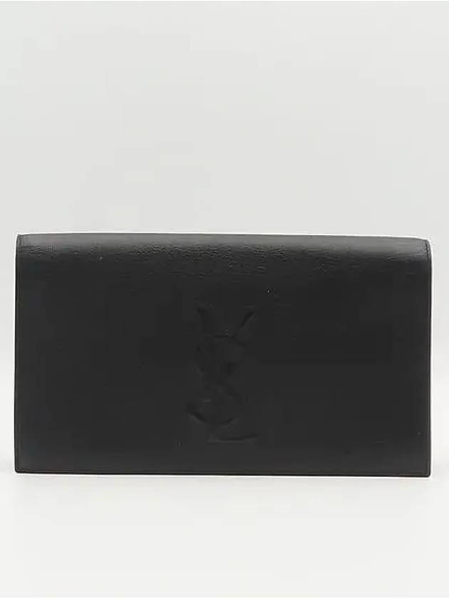 Luxury Saint Laurent YSL Yip 361120 Black Leather Stitched Logo Flap Clutch