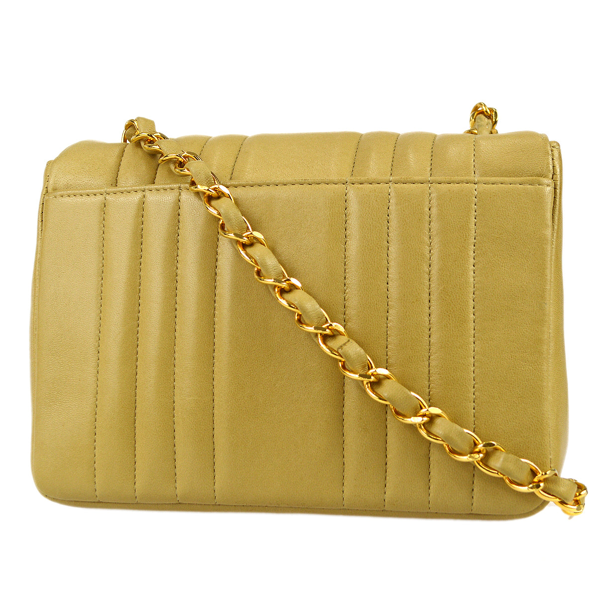 Luxury Chanel * 1991-1994 Beige Lambskin Mini Vertical Stitch Square Flap Bag 17