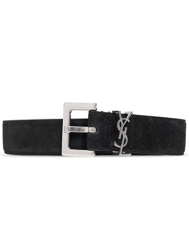Luxury Saint Laurent Logo Suede Leather Belt Black