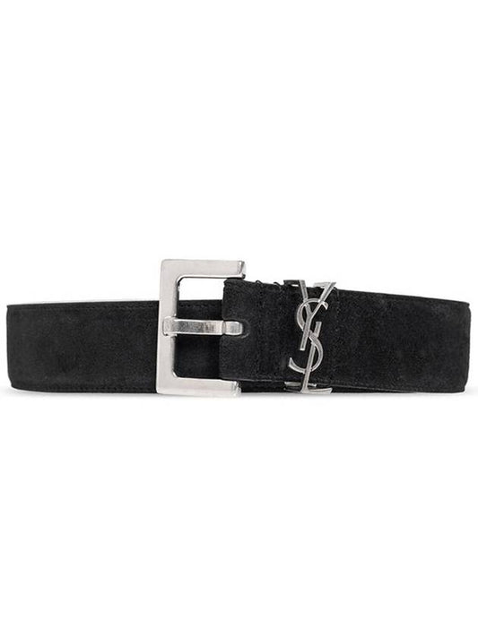 Luxury Saint Laurent Logo Suede Leather Belt Black